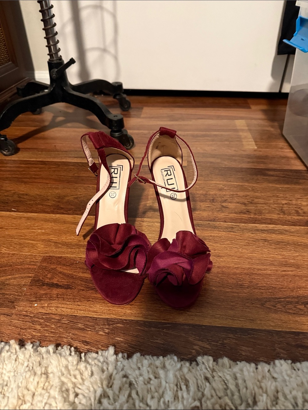Burgundy Floral Ankle-Strap Heels